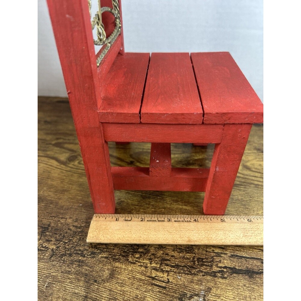 Vtg Red Wooden Christmas Chair Display Stand Bell Planter Holiday Decor Accent - Picture 10 of 12